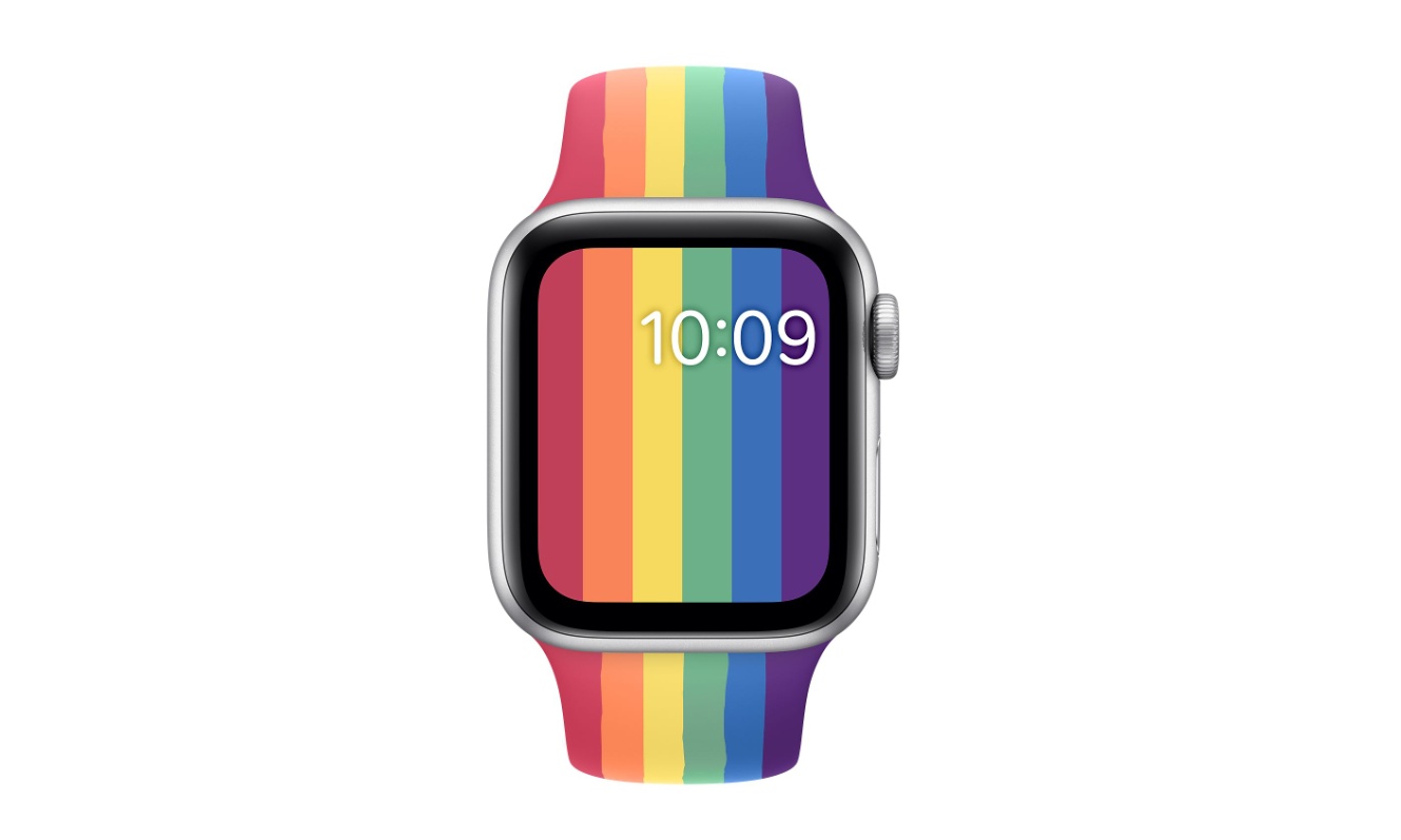 与此配套,苹果也为apple watch推出了四款新型彩虹表盘,它们将在watch