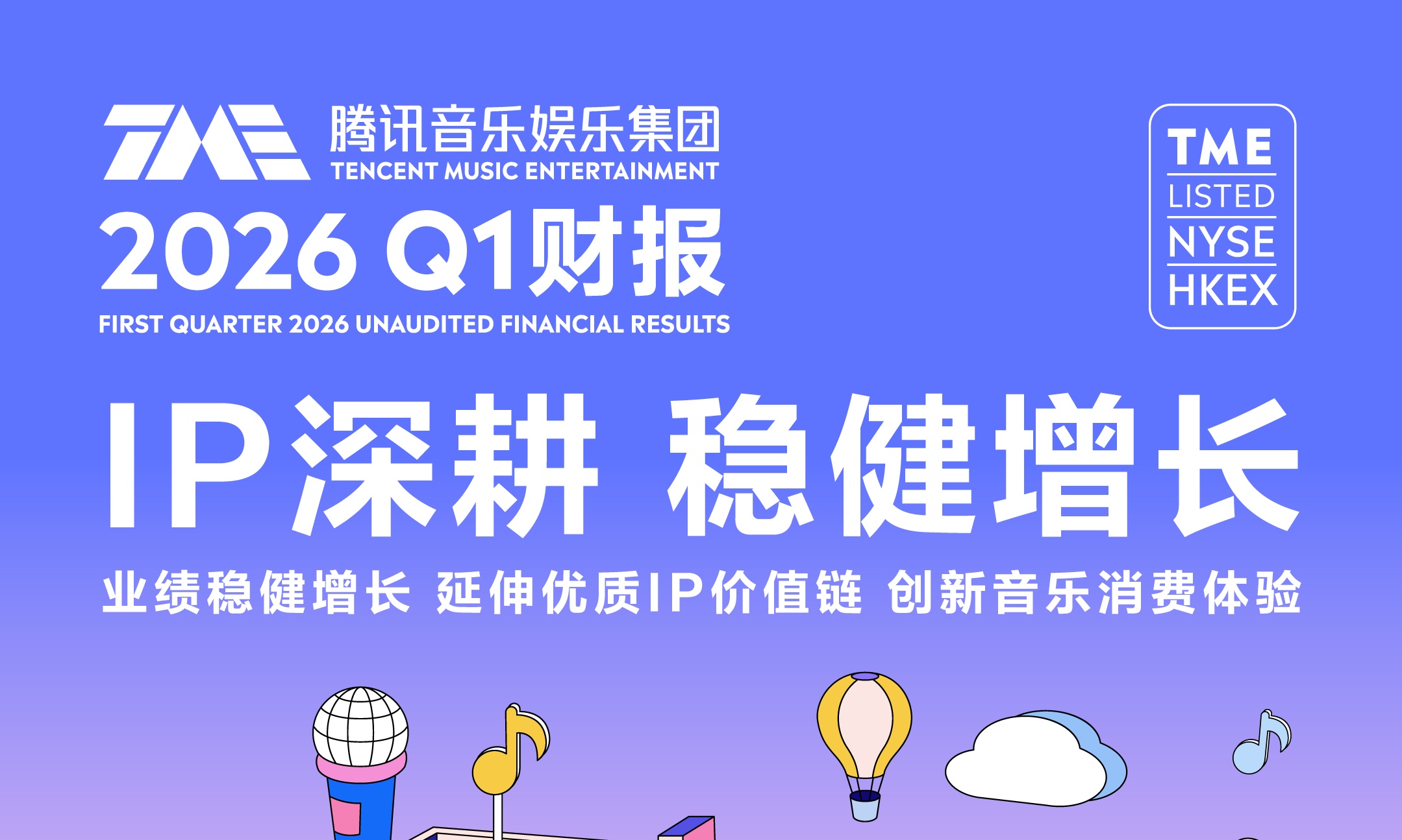 腾讯音乐娱乐集团2026Q1稳健增长:总收入79.0亿元,调整后净利润23.3亿元